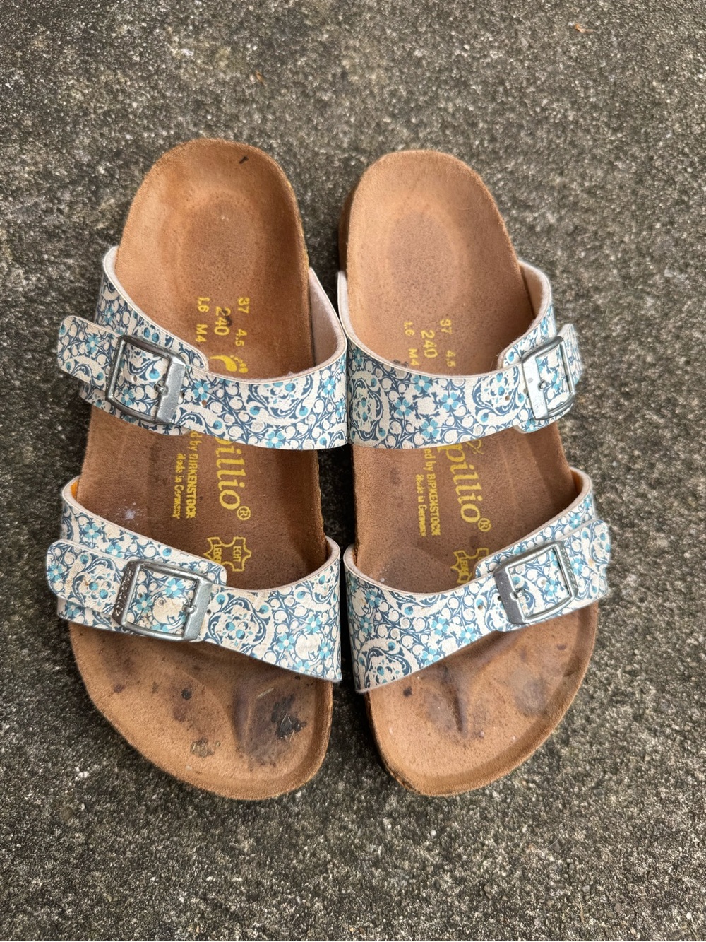 Papillio by Birkenstock Arizona Blue Floral Tile Slide Sandals Size 37 ✨